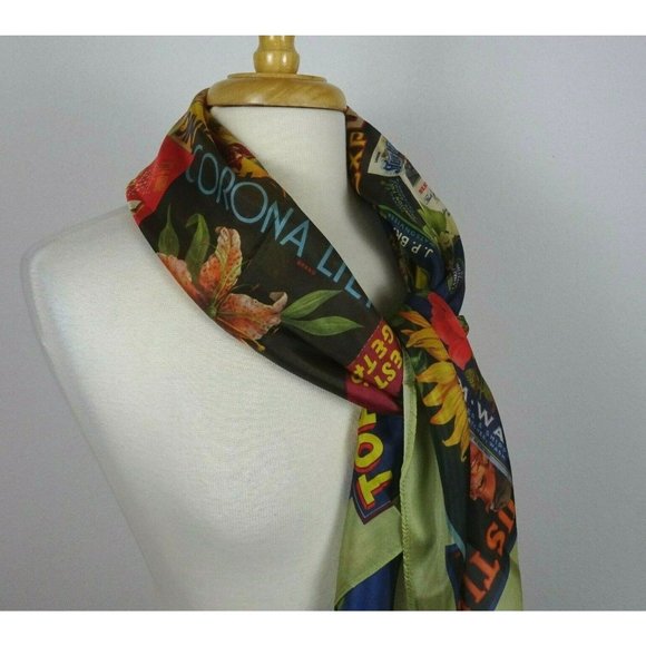 New JOHNNY WAS Crate Silk Tassel Scarf Green Multicolor Colorful Print Floral - Picture 5 of 13